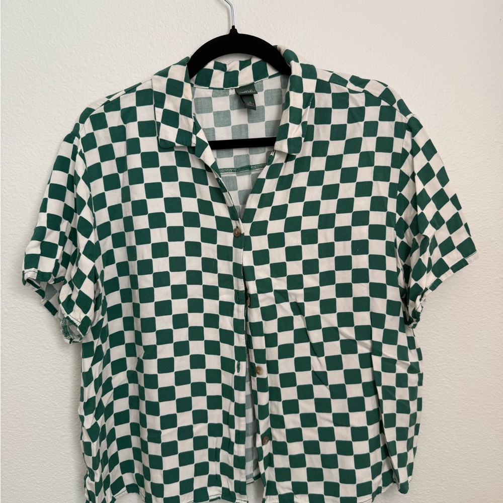 Green and White Checkered Men's Shirt